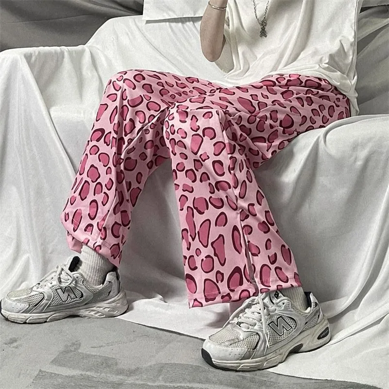 Damenhose, weites Bein, Sommer, Straße, rosa Leopardenmuster, gerade, lässig, hohe Taille, schmal, Tren Y2K, Hosenanzüge, Harajuku 220726