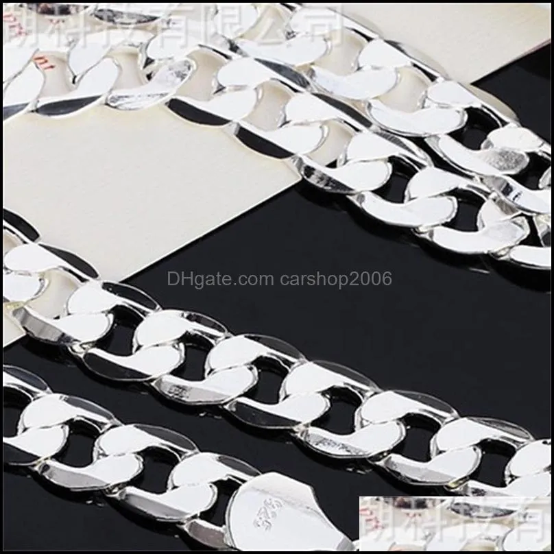 925 Sterling Silver Chains 18/20/22/24/26/28/30 Inch 12mm Flat Sideways Necklace For Women Man Fashion Wedding Charm Jewelry 2692 Q2