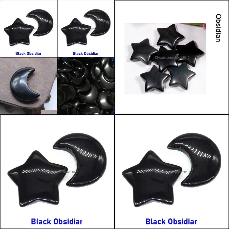 Arts And Crafts Moon Star Shaped Set Statues Black Onyx Stone Mascot Meditation Healing Reiki