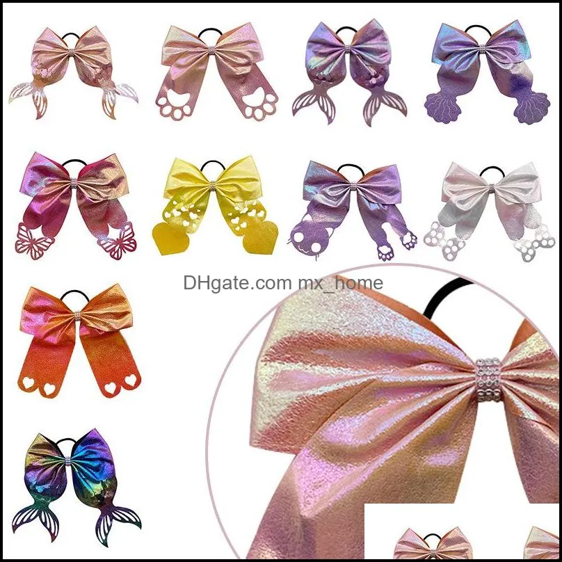 girl large cheer bows cartoon hair clips mermaid cheerleading headwreap with alligator for valentine day 1671 b3