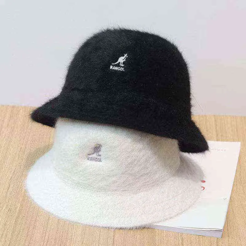 Hot Retro Fashion Brand Mens Womens Angola Kangaroos Bucket Hats Embroidery Rabbit Fur Caps DomeHiphop Fisherman Colors H220419
