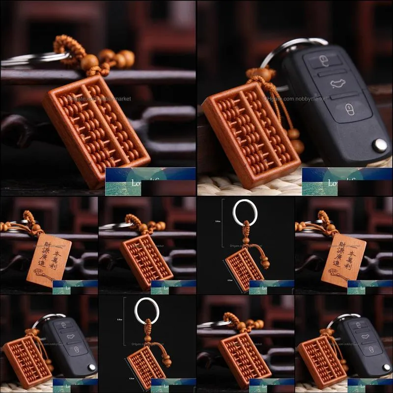 Men`s Wood Carved Abacus Shaped Key Chain Key Ring Holder Lucky Keychain Gift For Trendy Car