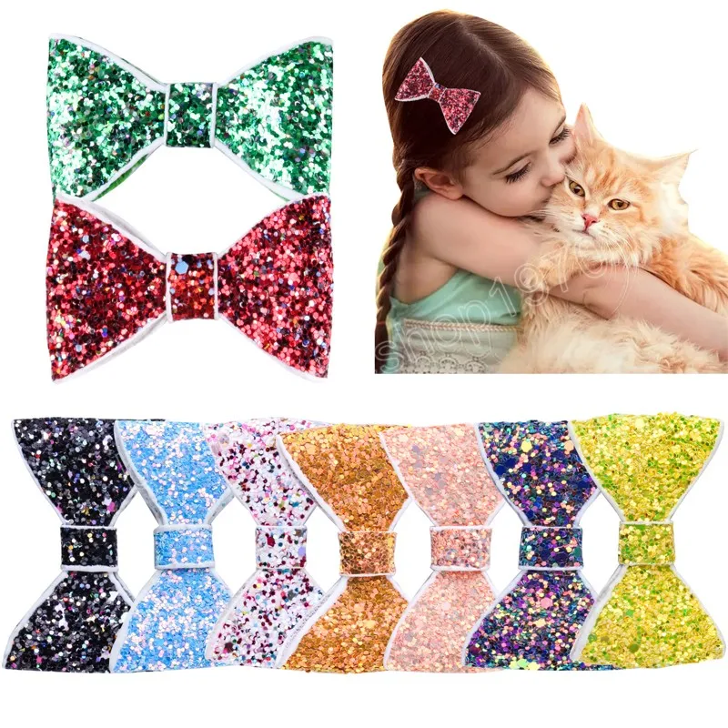 Lieve babymeisjes pailletten bowknot haarclip kinderen haaraccessoires kleurrijke glitter boog barettes kinderen haarclip 9 kleuren