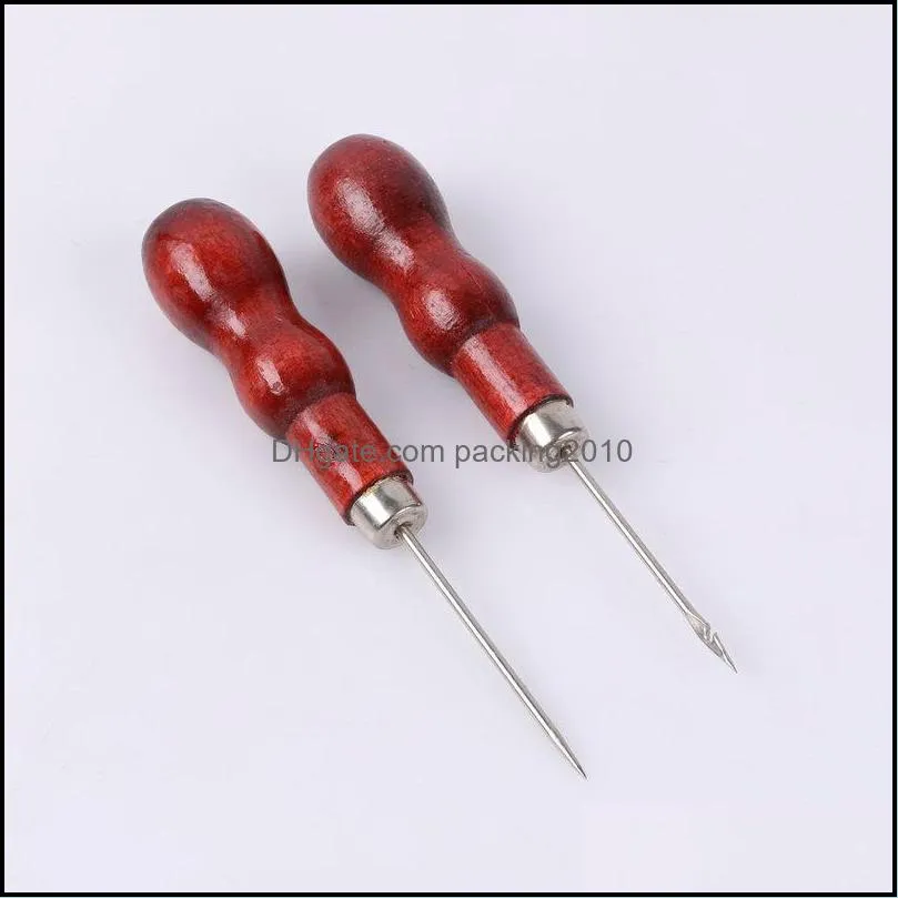 Red Wooden Handle Needle Hand Tools Pin Punching Hole Maker Stitching Overstitch Sewing Tools High Quality Leather Craft Cloth Awl