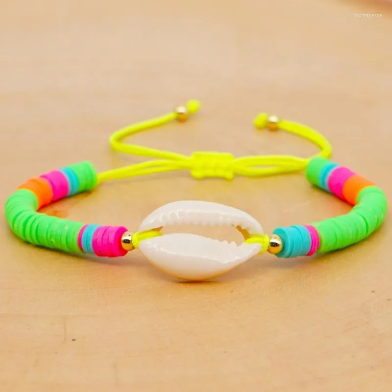Perlenstränge böhmische handgemachte Mode Polymer Clay Armbänder für Frauen Schmuck Boho Shell Stein Kristall Strang Armband Femme Zubehör