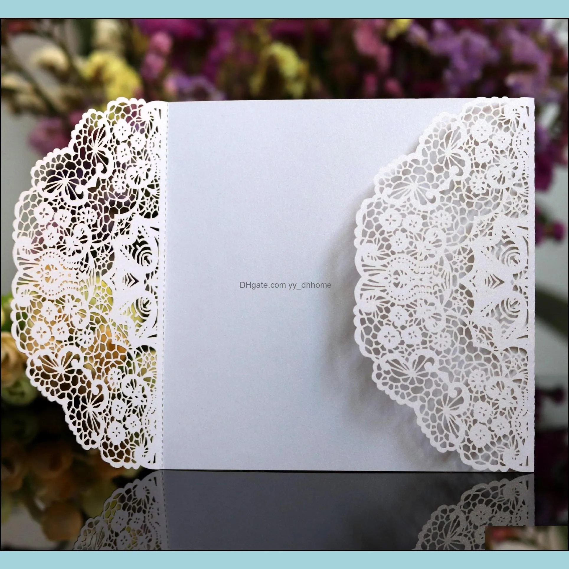 NEWWedding Invitation Cards Bowknot lace floral Laser Cut Hollow out cover full set Exquisite Greeting Cards Engagement Party Supplies