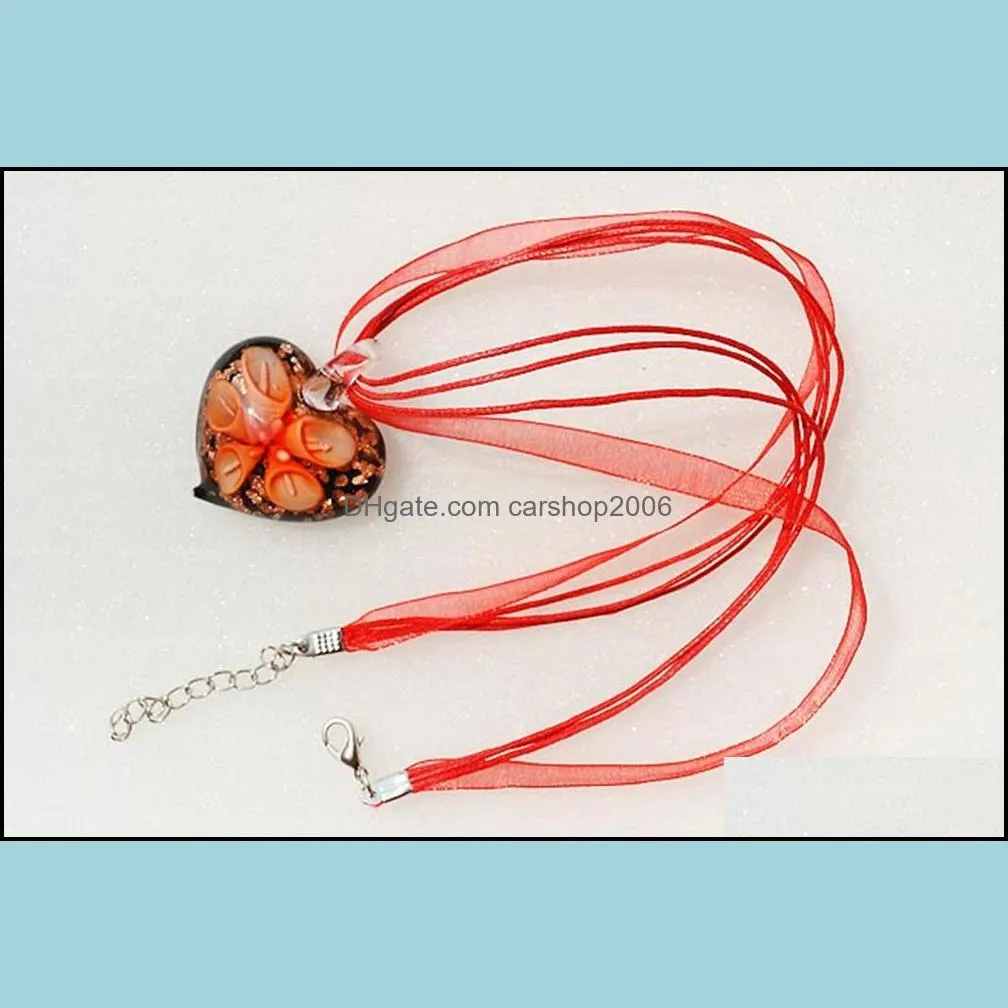 fashion heart lampwork glass pendants flower murano charms for pendant necklace jewelry