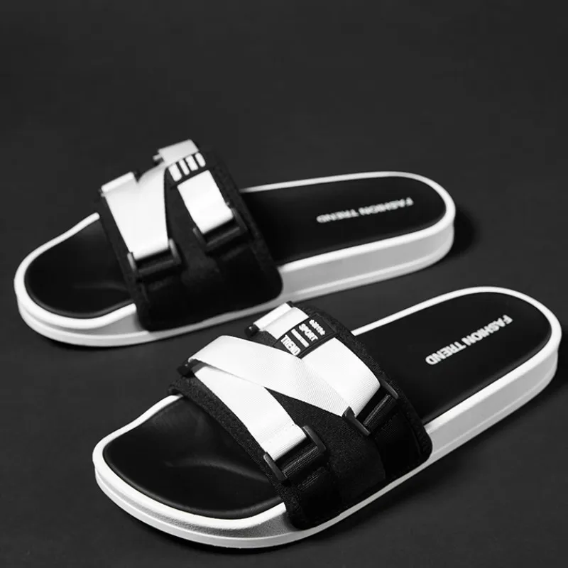 Zapatillas WEH de verano para hombre, tobogán de interior para el hogar, zapatos cómodos de suela plana, chanclas antideslizantes, zapatos de playa de tendencia, zapatillas deportivas