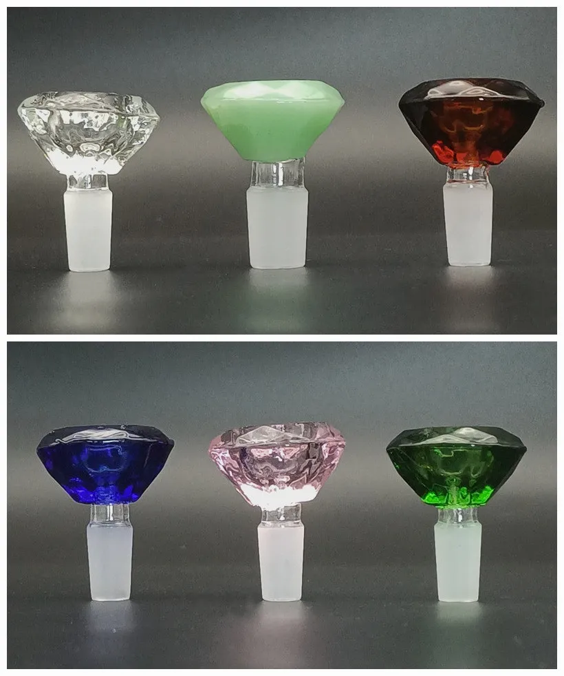 14mm 18mm manlig diamantstil Hookah Glass Bowl Piece With Frost Joint Slide Heady Bowls färgade