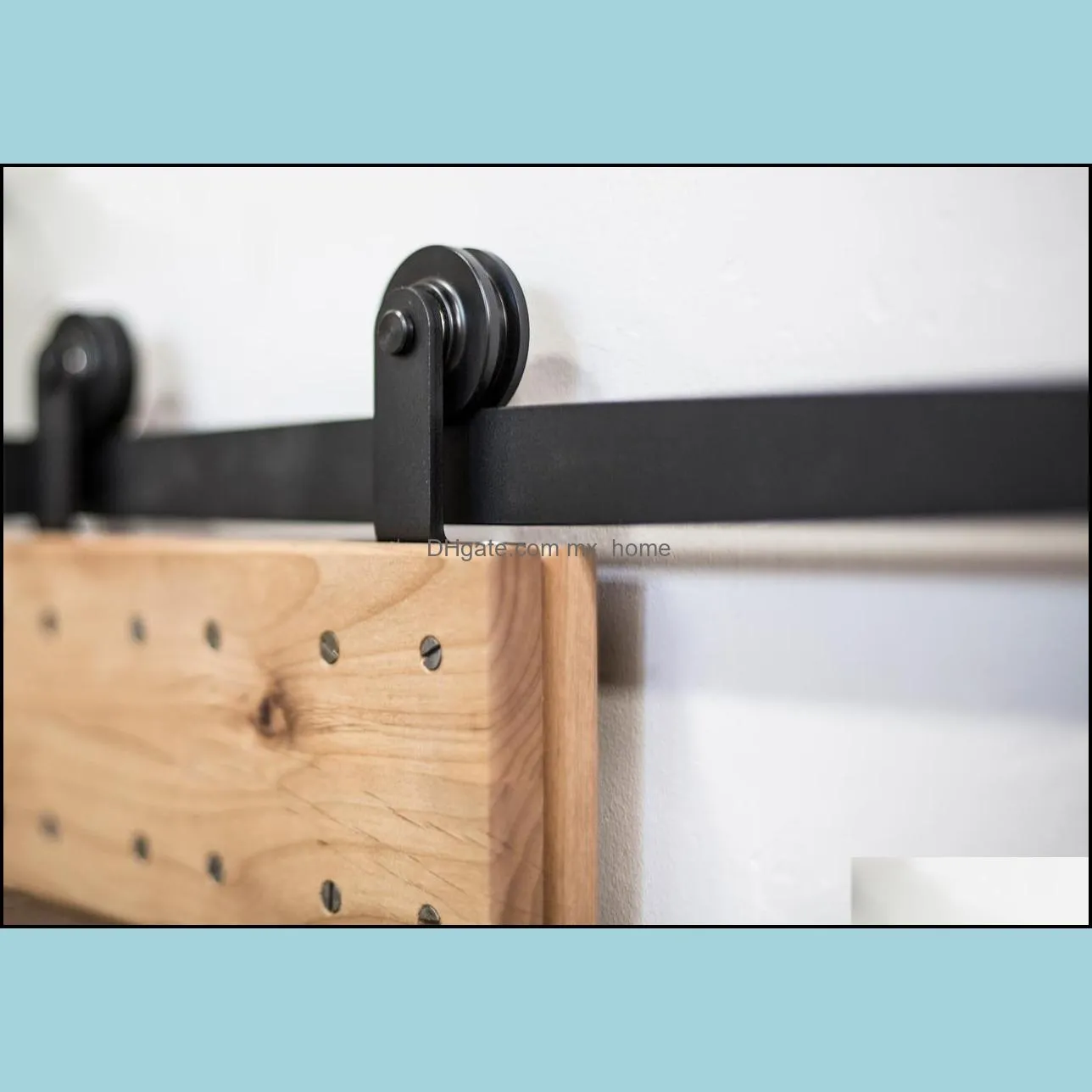 4-8.2ft Aero Rustic Steel Blacksliding Barn Door Hardware Track Track Track Stet العتيقة العتيقة الجزء العلوي الداخلي