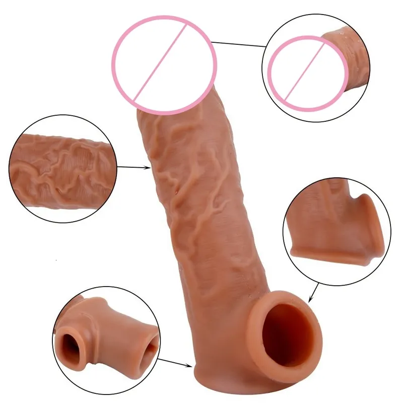 sex massager Sex toy Hot Selling Super Soft Reusable Male Penis Extension Sleeve Dick Enlargement Silicone Realistic Dildos for Men