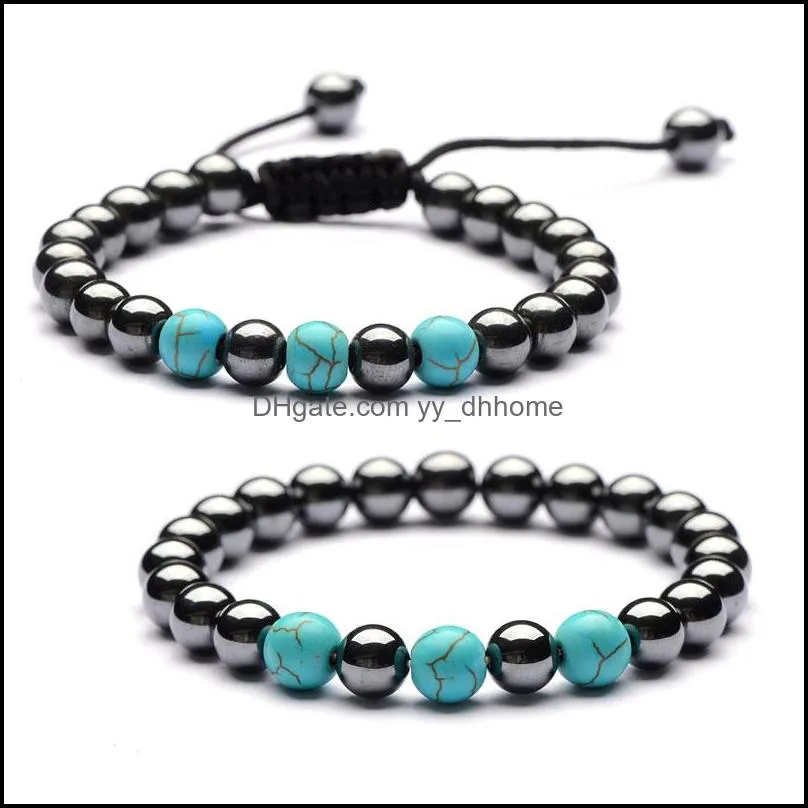 8mm natural stone beaded strands charm bracelets for men women handmade rope braided party club yoga jewelry