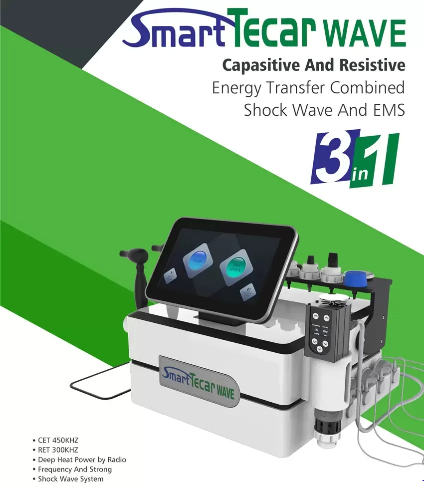 أدوات صحة Tecar Smart Tecar المحمولة 3 في 1 EMS Shockwave Therapy Professional Machine Machine Sport Pinsuiry Reaff Learing Physiotherapy معدات التجميل