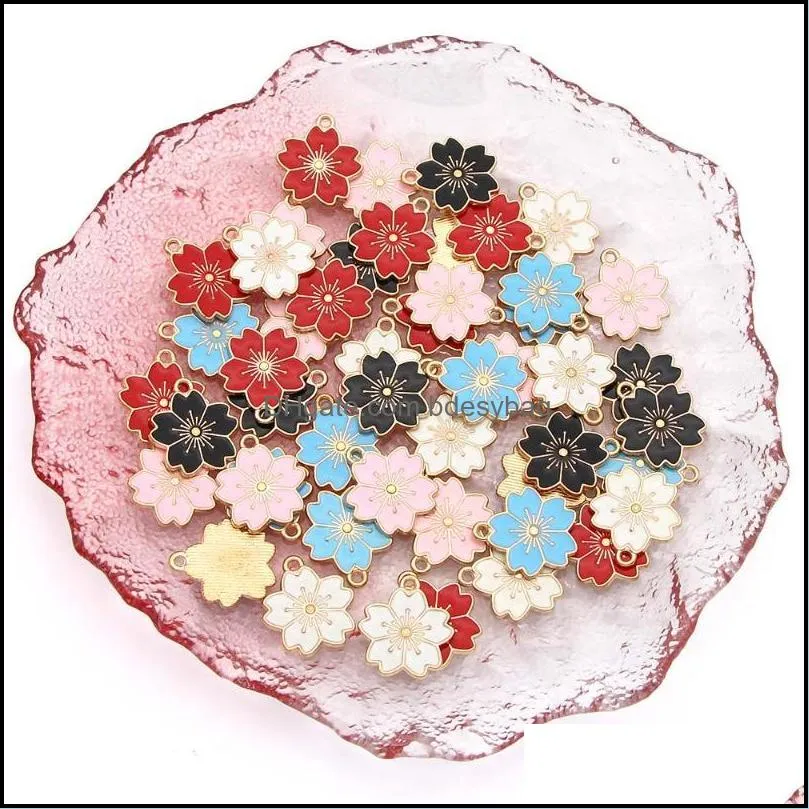 charms 20pcs sakura enamel alloy flower pendants cherry blossoms cute diy bracelets necklace jewelry making 17 19mmcharms