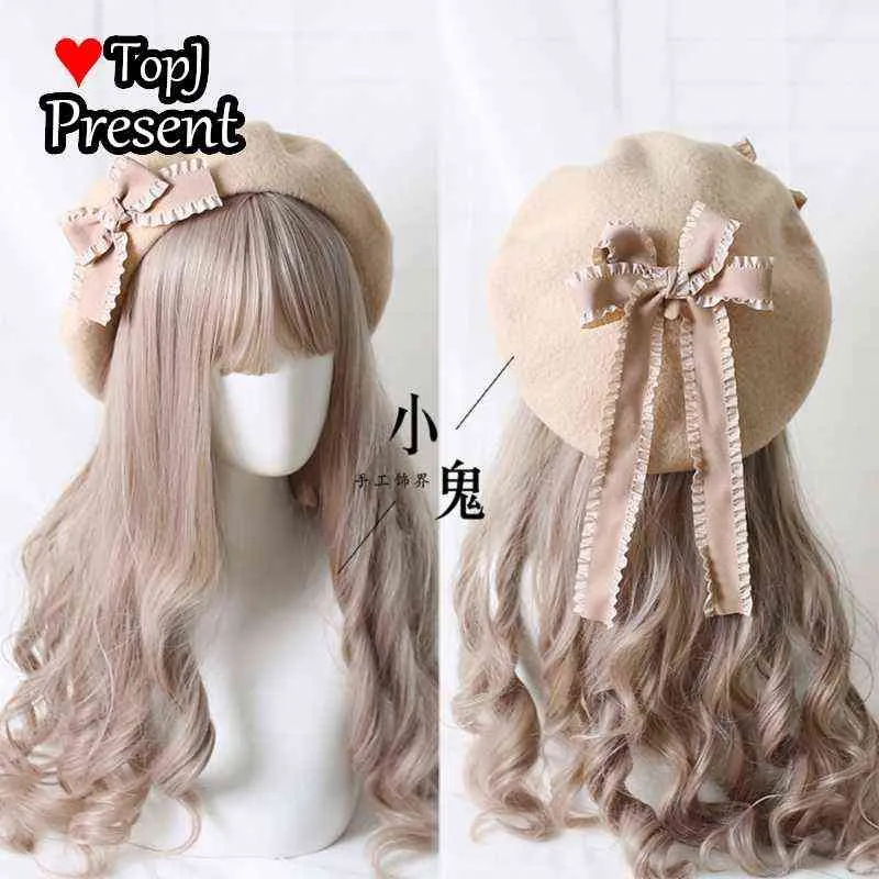 Japanische süße und schöne Baskenmütze Lolita handgemachte Schleife Herbst und Winter warme Retro Wolltuch Maler Hut J220722