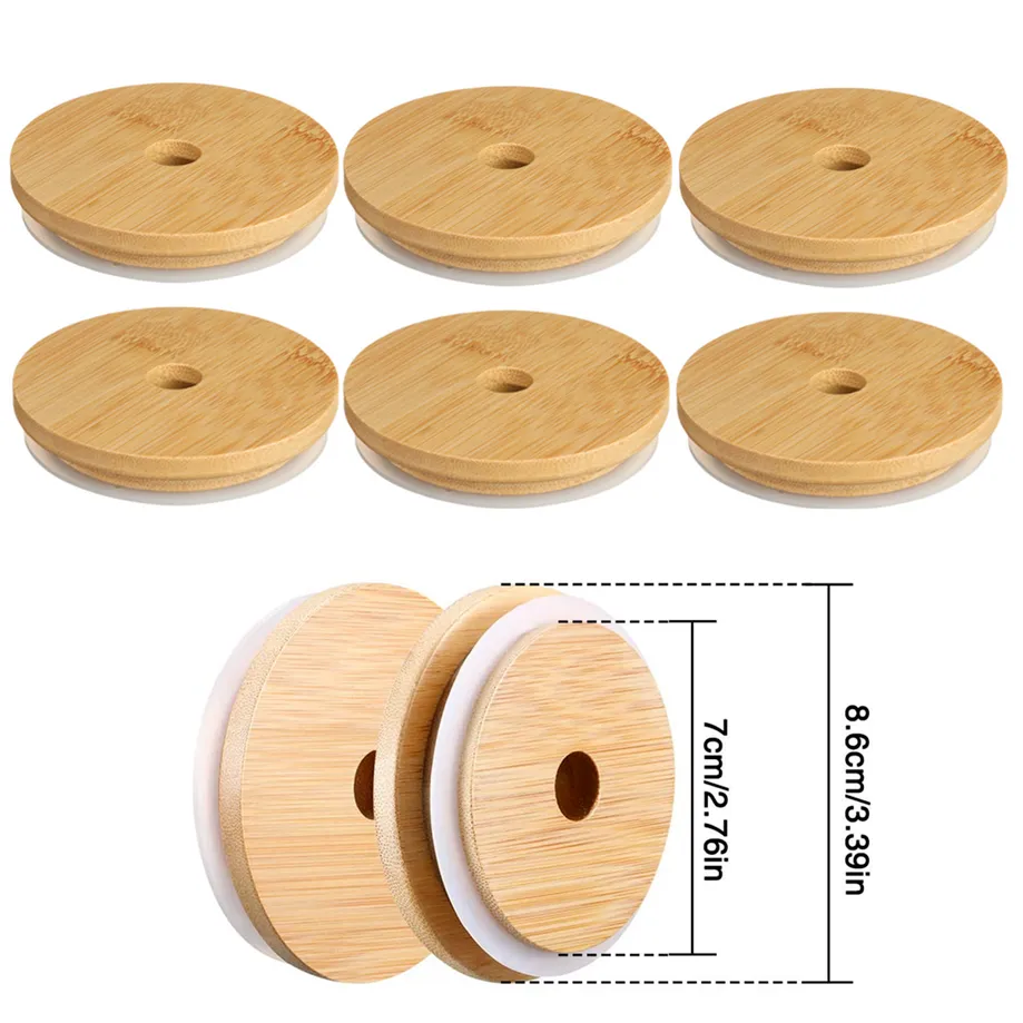 DHL -schip Bamboo Cap Deksels 70 mm 88 mm herbruikbaar houten metselaar JAR -deksel met rietgat en siliconenafdichting FY5015 SXMY5