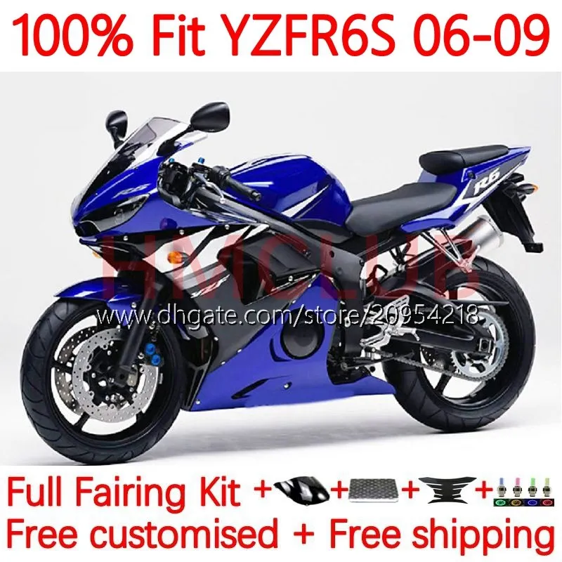 Injektionskropp för Yamaha YZF-R6S YZF600 YZF R6 S 600 CC 06-09 BODYWORK 10NO.0 YZF R6S 600CC YZFR6S 06 07 08 09 YZF-600 2006 2007 2008 2009 OEM FAIRING KIT FACTORY BLÅ