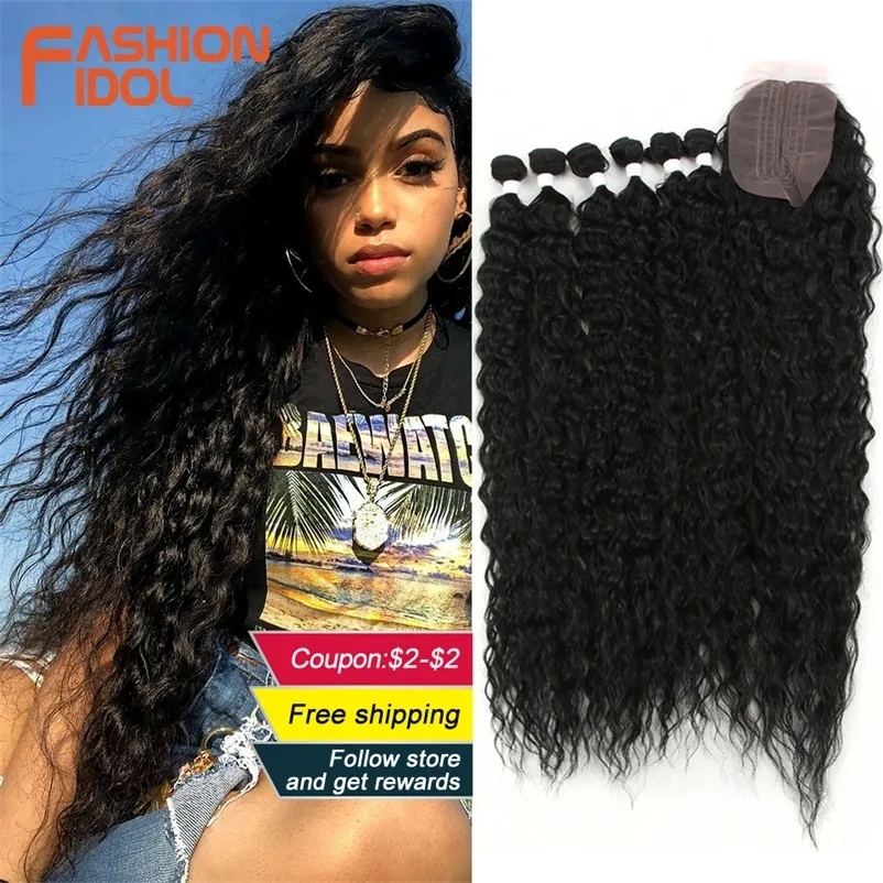 Fashion Idol Afro kinky krullend haar met sluiting voor zwarte vrouwen zachte lange 30 inch ombre gouden synthetisch haar warmtebestendig 220622