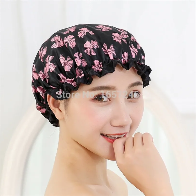 Encantadoras mujeres gruesas gorros de ducha coloridos de doble capa baño ducha cubierta del pelo adultos impermeable 100 unids rápido DHL 200923