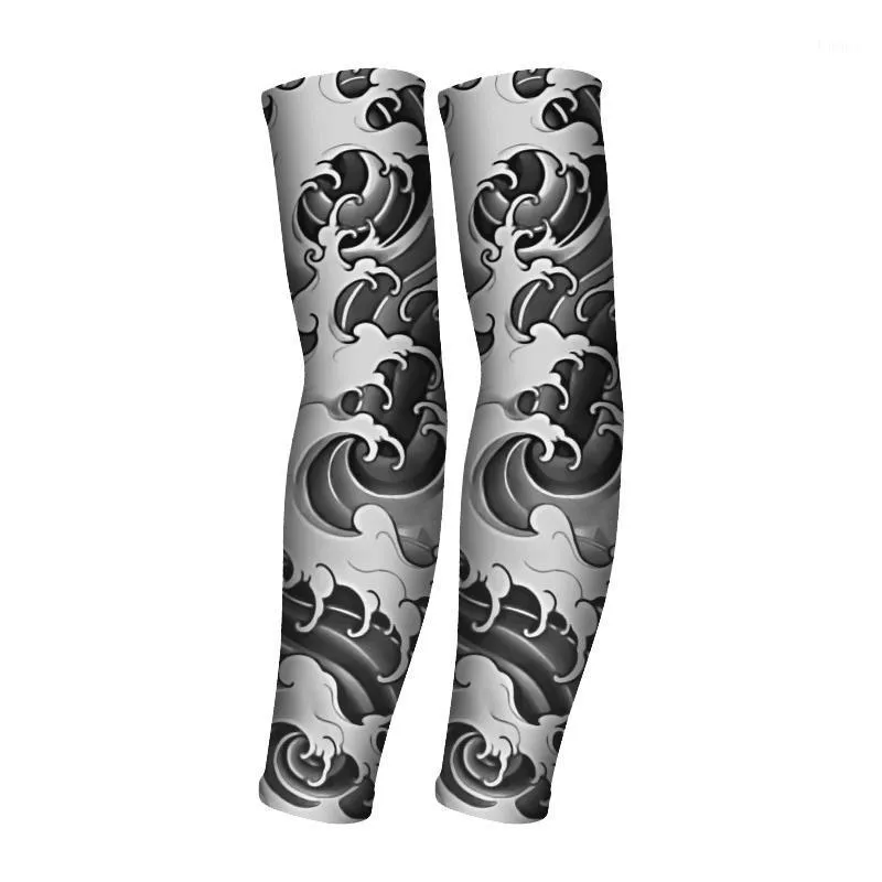 Elbow & Knee Pads Ice Silk Sunsn Sleeve Seamless Flower Arm Tattoo Sweat Absorption Breathable Fashion UV Gray