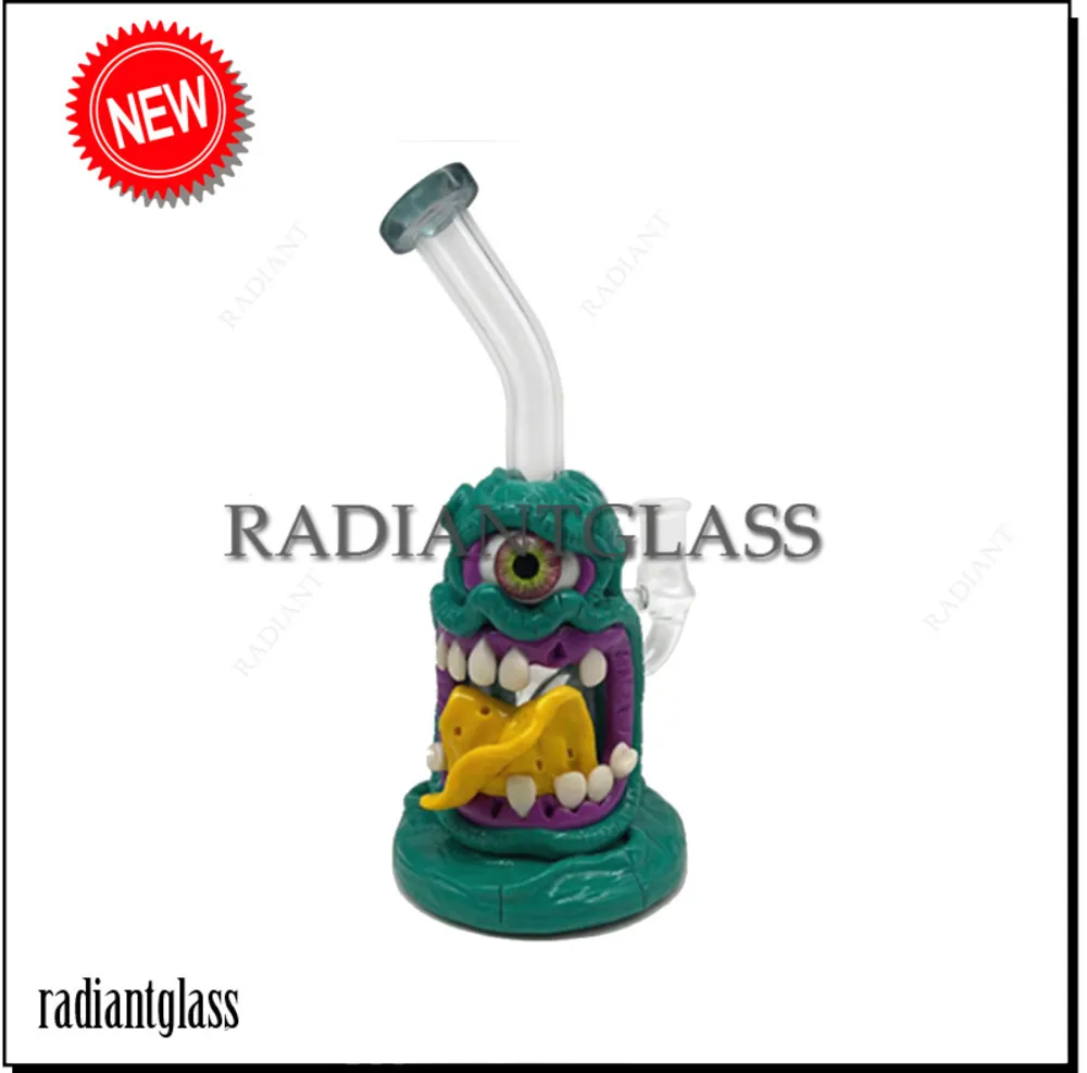10 "Cool Hookah Vintage Cartoon Monster Glass Bong Heady Glass Bong Bit Bent Neck Mini Small Dab Rig