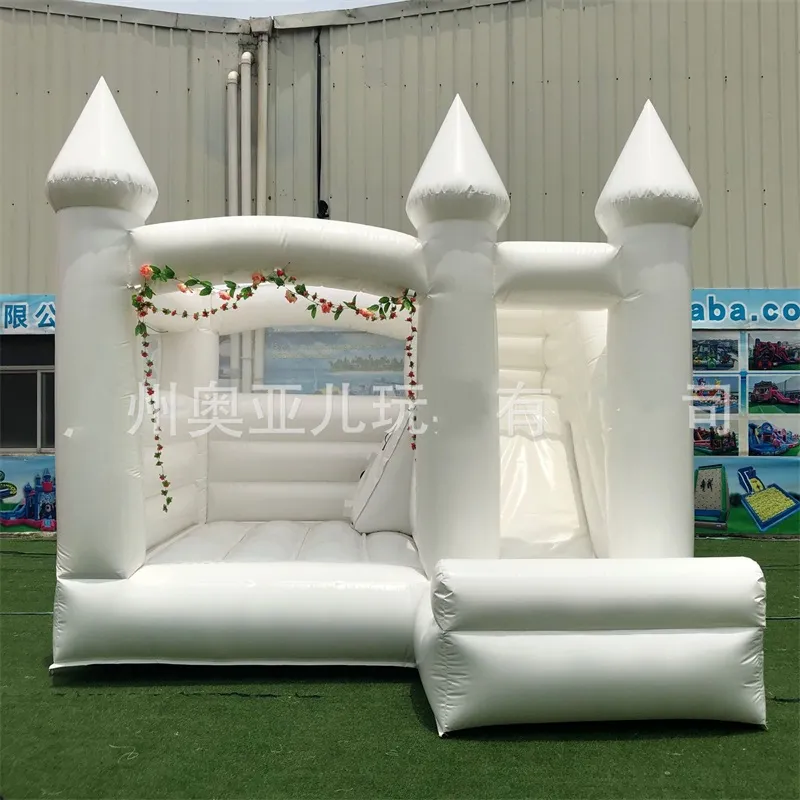 Mats white Bounce House With Slide inflatable Bouncy Castle Combo wedding jumper Bouncer Moonwalks jumping For Kids audits Commercial included blower 814 E3