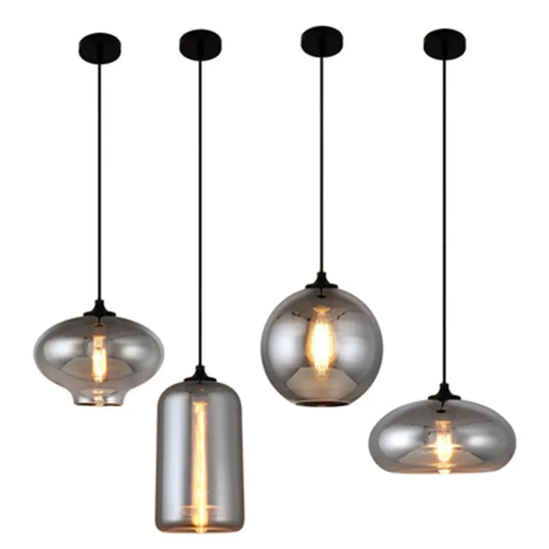 Lampes suspendues Lampes suspendues en verre gris fumée moderne pour salon lampe LED nordique Loft lampe suspendue industrielle luminaire de décoration de la maison E27pendan
