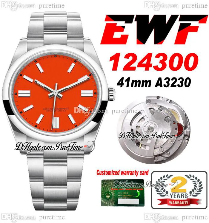 EWF 41 A3230 Otomatik Erkekler İzle Cilalı Çerçeve Kırmızı Dial Stick Markers 904L Çelik Kılıf ve Oystersteel Bilezik Aynı Seri Kart Süper Sürümü Puretime A1
