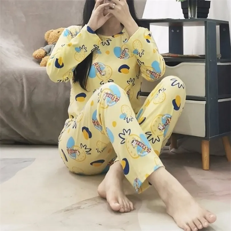 جملة النسائية بيجاماس مجموعات الربيع الخريف رفيعة الكرتون جيل النساء Long Sleepwear بدلة المنزل هدية للسيدات بيجاما مجموعة 220511