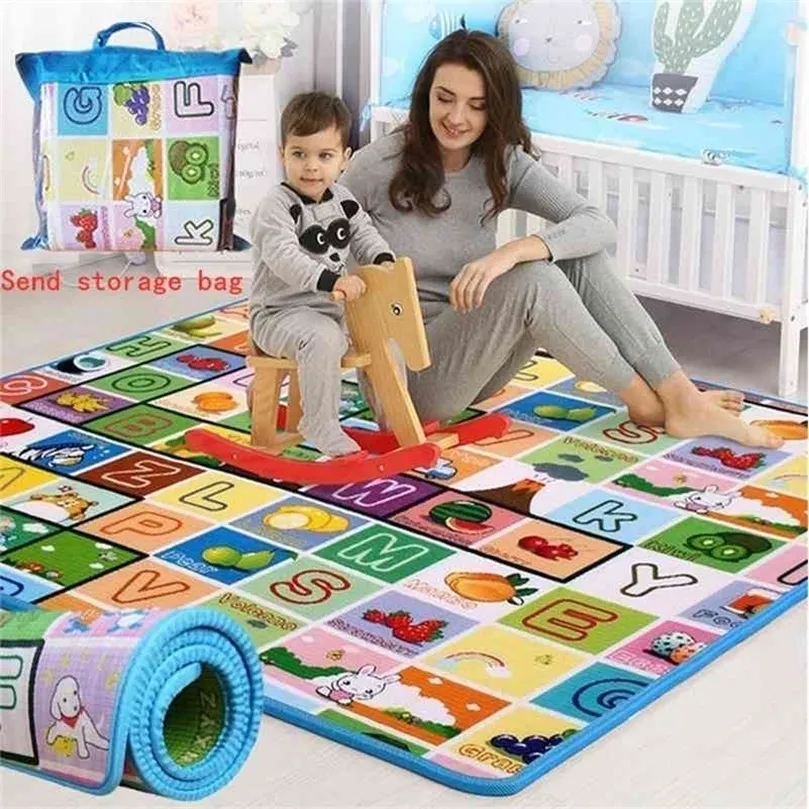 Baby Crawling Play Mat 15x18 Meter klimkussen Dubbele zijde Fruit Letters Animal Foldable Baby Toys Playmat Kids Tapijt Baby Game 210402