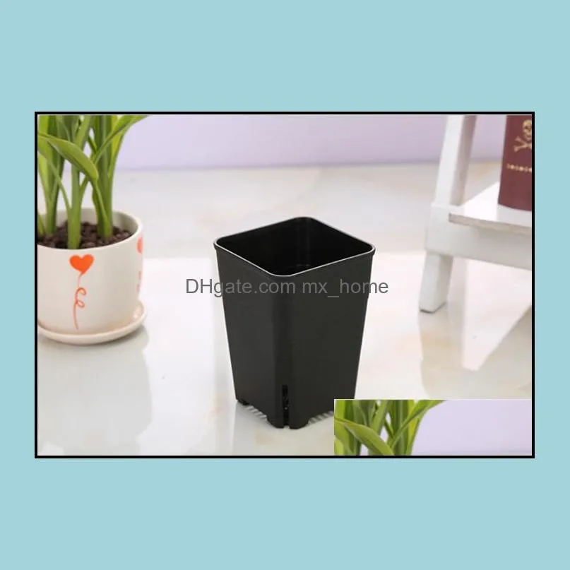 Wholesale Japanese Design 3 size option side leakage square plastic flowerpot for succulent plants white black nursery pot, plant