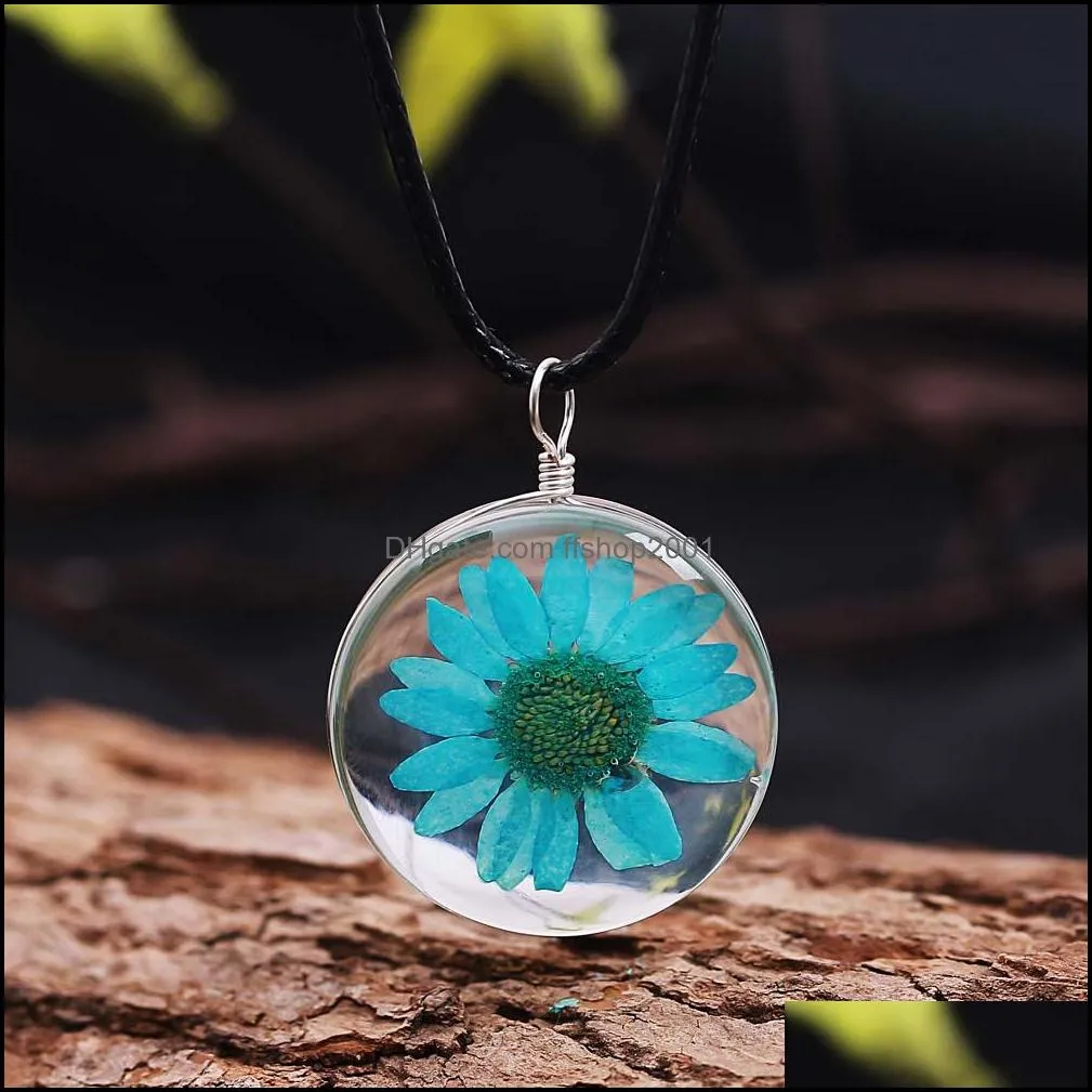 Fashion Real Dry Sunflower Necklaces Hand Made Natural Dipping Daisy Necklace For Women Gift DIY Jewelry Accessory Rope Sweater Chain