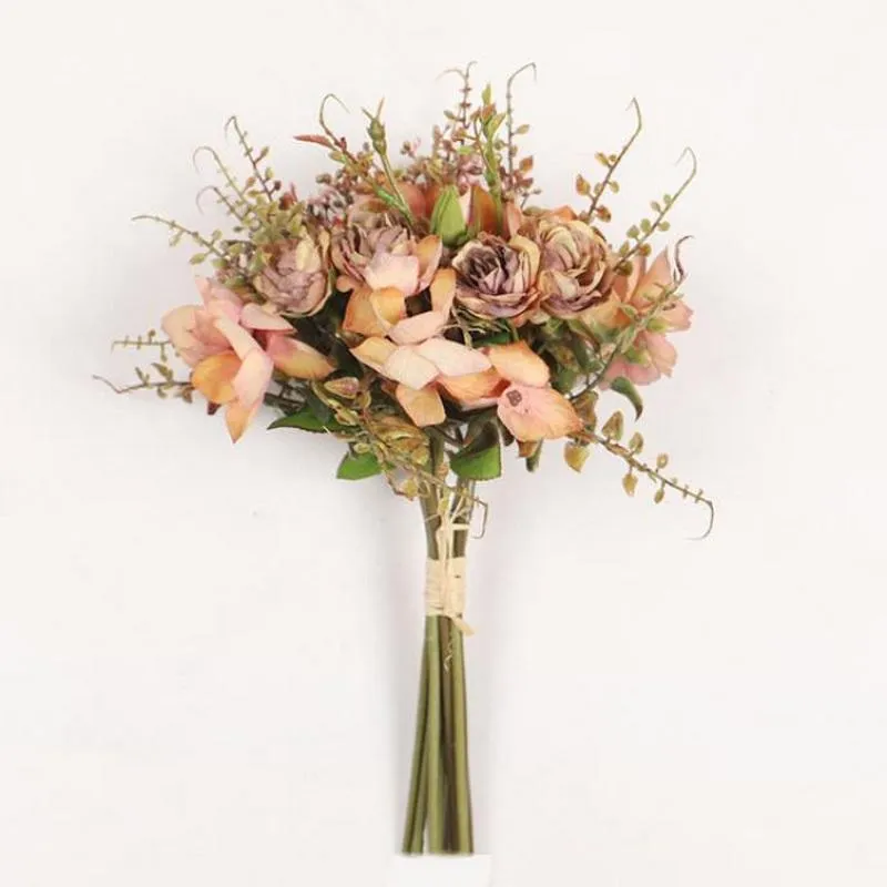 Flores decorativas guirnaldas de oro artificial decoración del hogar otoño bordado bordado bouquet plástico fake planta bodas oficina fiesta decoratio