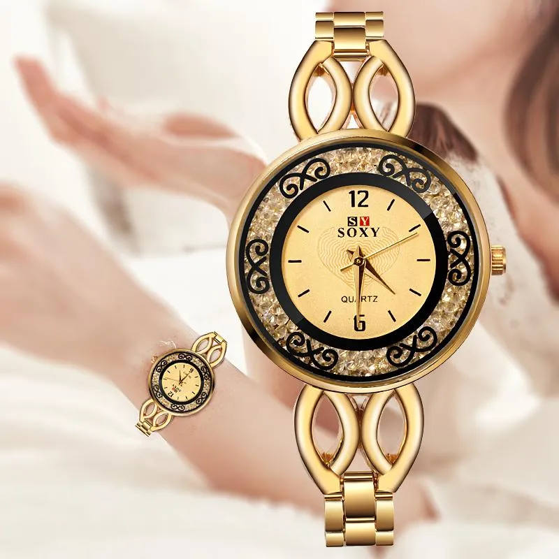 Armbanduhren Elegante Gold Damen Uhr SOXY Luxus Frauen Uhren Frau Mode Weibliche Quarz Armbanduhr Relogio Feminino Zegarek DamskiWrist