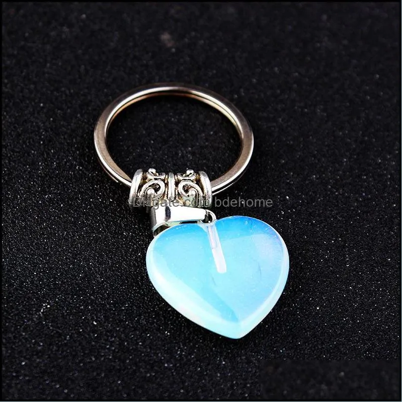 natural stone heart keychain rose quartz tiger`s eye opal crystal key ring key chain keyring