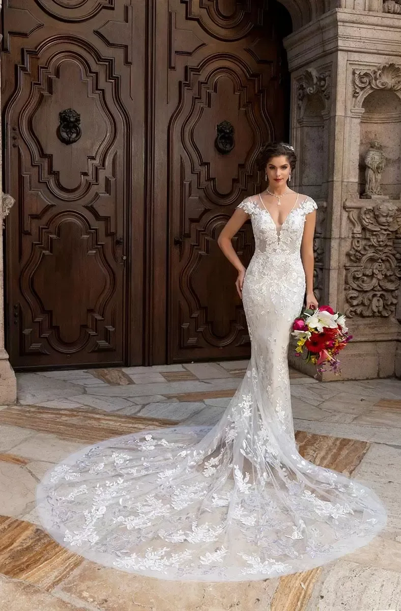 Mermaid cap sleeve wedding clearance dress