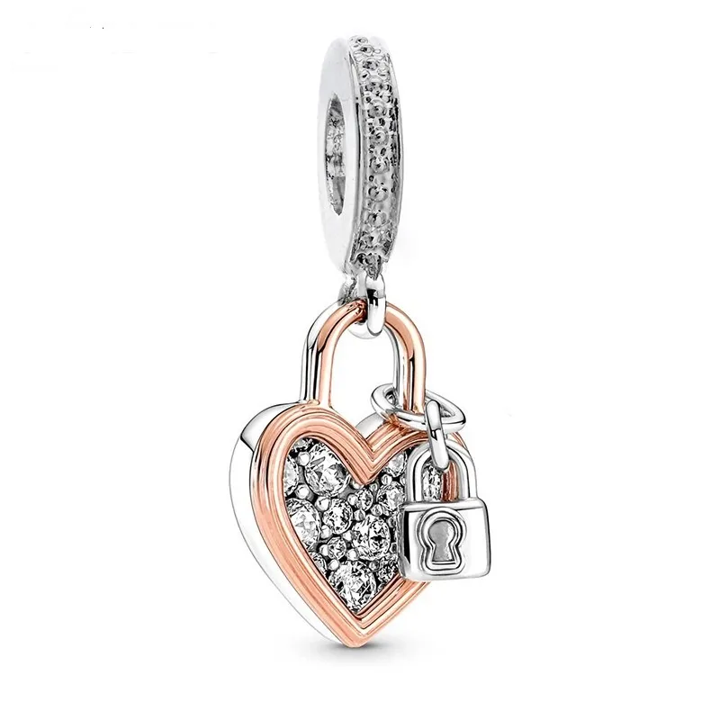 Fit braccialetto di fascino Pandora Charms in argento europeo Ciondolo foglie di cristallo Chiave di blocco cuore Ciondola catena serpente fai da te per gioielli collana braccialetto