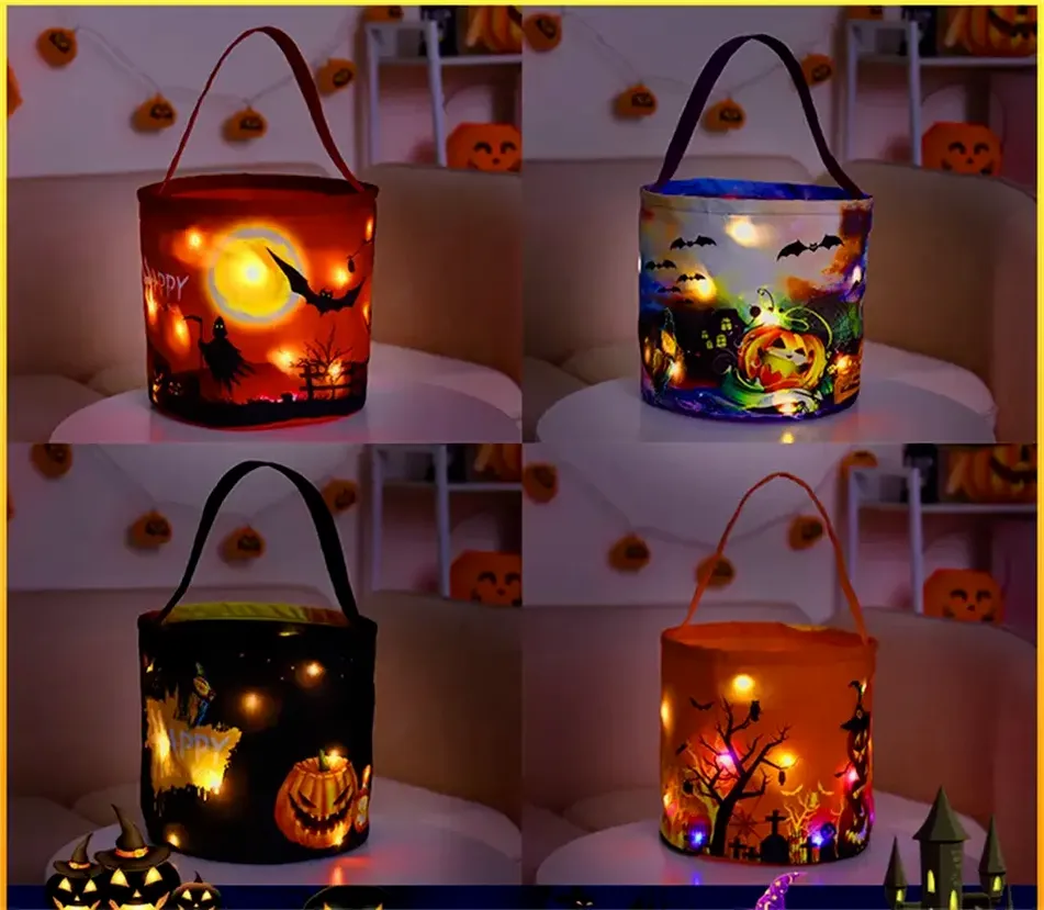 Nouveaux paniers d'Halloween sacs de citrouille rougeoyants sacs de bonbons pour enfants sacs de festival de fantômes accessoires décoratifs 2023 livraison rapide B0801