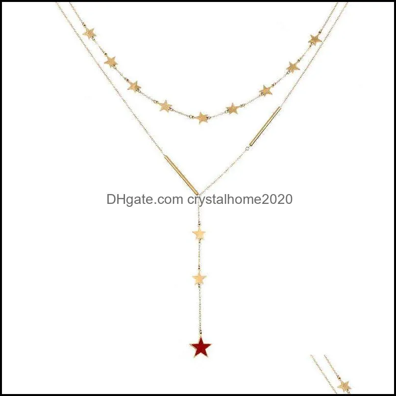 korean fashion charms double layer star / four leaf clover / love heart pendant choker necklace jewelry for women girls h220422