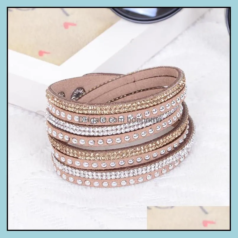 New Fashion Multilayer Wrap Bracelet Rhinestone Slake Deluxe Leather Charm Bangles with Sparkling Crystal Wristband Women Christmas