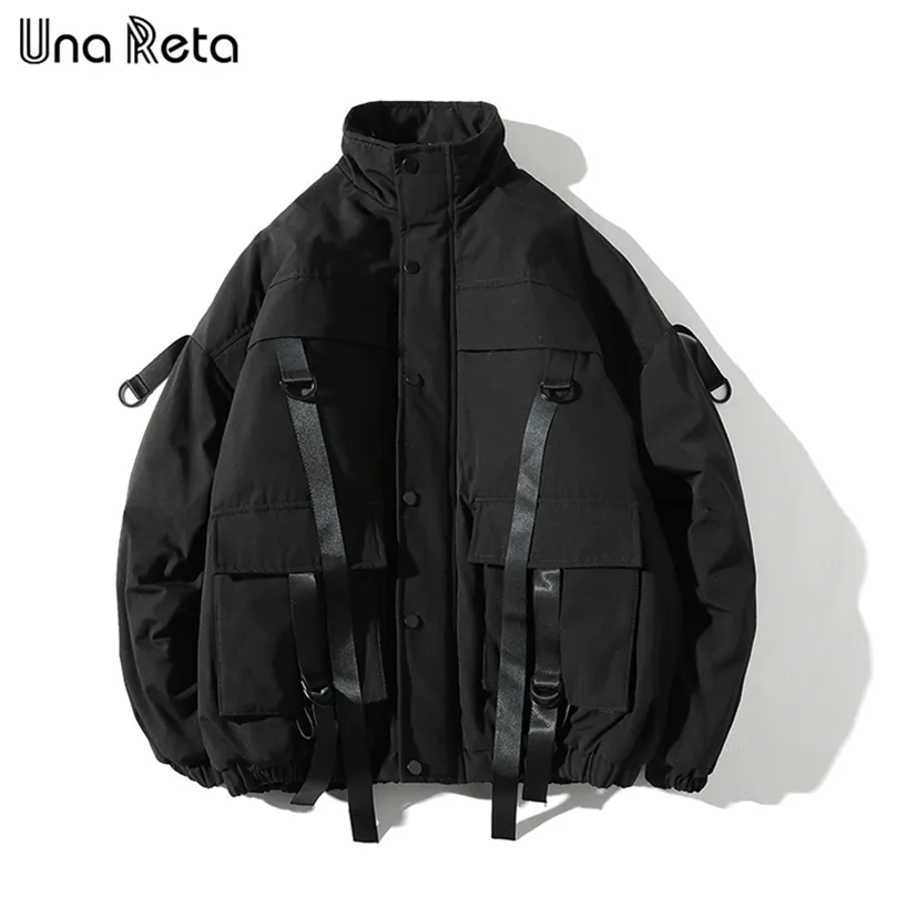 Una Reta Winter Jacket Coats Men Casual Windbreaker Jackets Mens Parka Plus Size Hip Hop Bandage Design Coat
