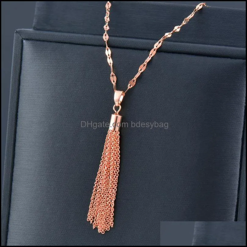 pendant necklaces fashion rose gold silver color tassel stainless steel necklace for women jewelry 2022 choker accessories 851