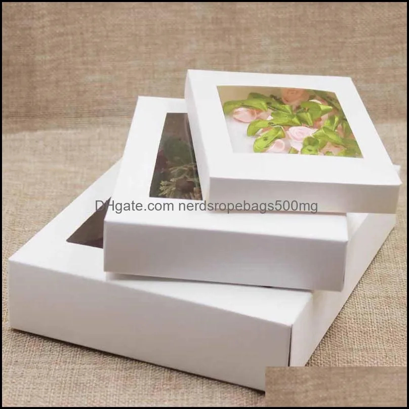 White Black Kraft Paper Box Window Gift Boxes Cake Packaging Wedding Birthday Gifts Package with PVC 86 G2