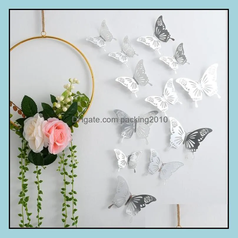 wall stickers decal 3d hollow-out butterfly 12pcs/pcs sticker office home boy girl rooms birthday wedding party decoration pab11637