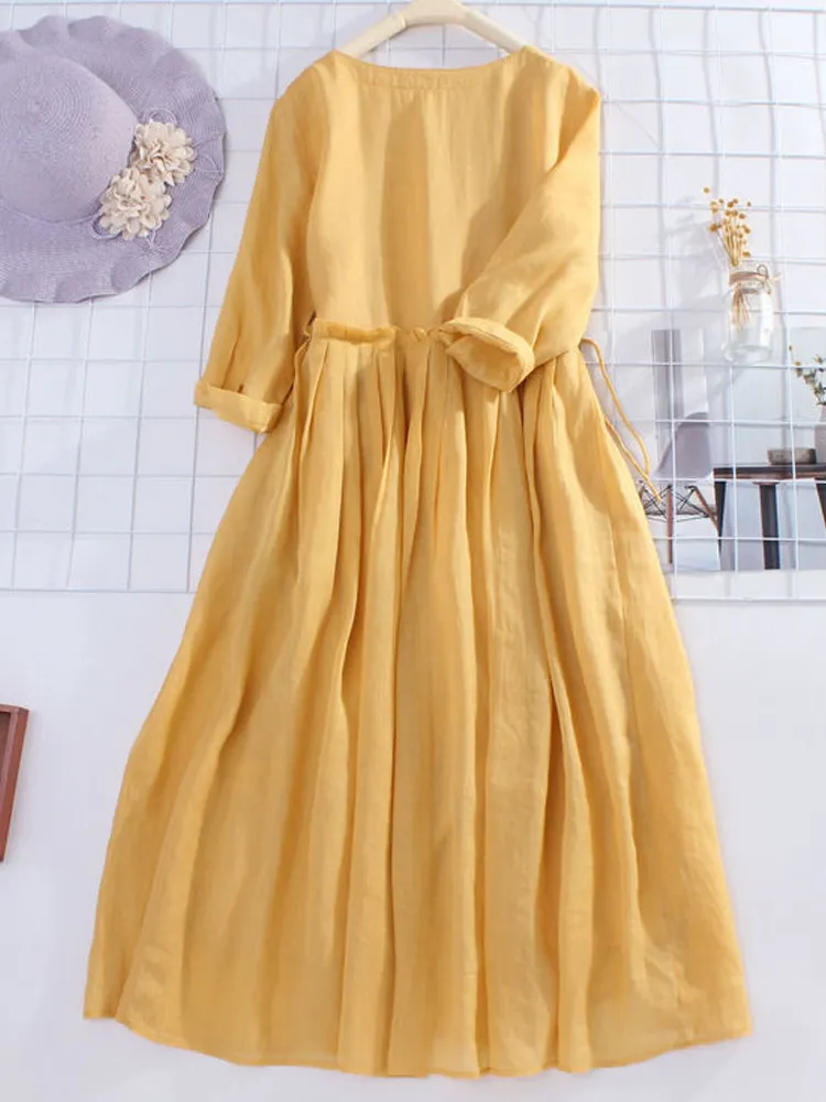 Japan Style Cotton Linen Maxi Shirt Dress for Women, Mid-Calf Length, V-Neck, Natural Color, Sleeveless, Drawstring Waist from Dhgate Basic & Casual Dresses - price 39.8 Japan Style Cotton Linen Maxi Shirt Dress for Women, Mid-Calf Length, V-Neck, Natural Color, Sleeveless, Drawstring Waist from Dhgate Basic & Casual Dresses - price 39.8