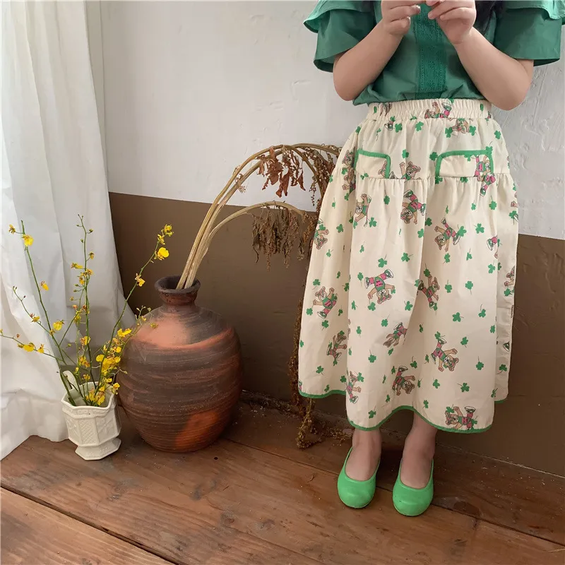 Mädchen koreanischen Stil lose Cartoon-Röcke 1–7 Jahre Frühling niedliche Kinderkleidung Baby Mädchen Baumwolle Allgleiches Röcke 220423