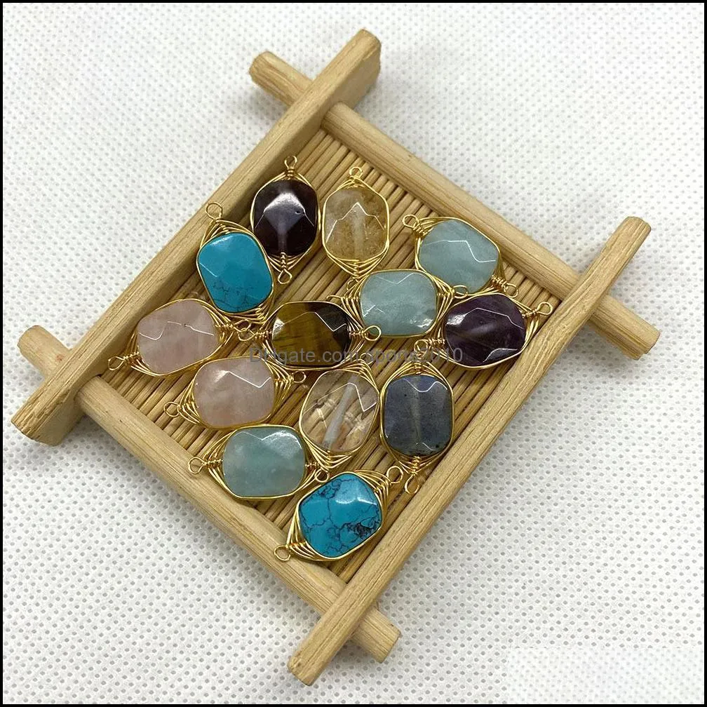 11x22mm gold wire wrap natural crystal stone twine charms rose quartz pendants trendy for jewelry making sports2010