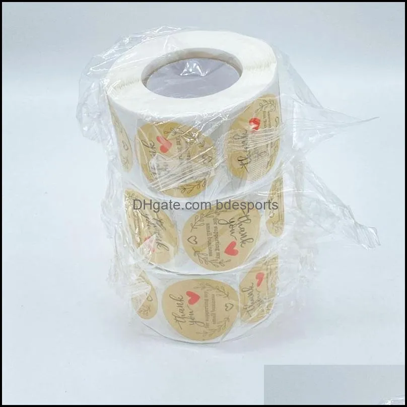 500PCS Roll 1.5inch 2inch Thank You Handmade Round Adhesive Stickers Label For Holiday Gift Bag Business Festive Decoration
