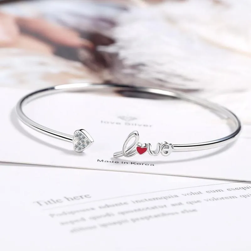 Andra armband romantiska kärlek hjärta zirkon Bangle Girl Fashion Jewelry 925 Silver Bangles Women Valentine's Day Engagement Accessories K