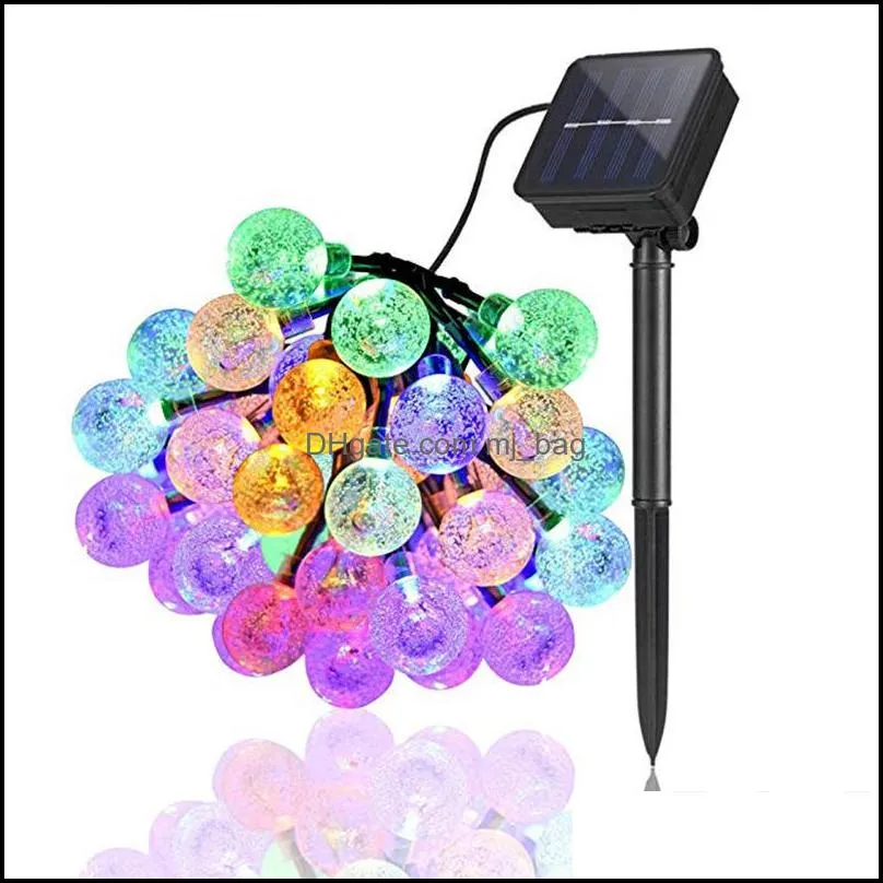 25mm led solar string light garland decoration 8 models 20 heads crystal bulbs bubble ball lamp waterproof for outdoor garden pae10715